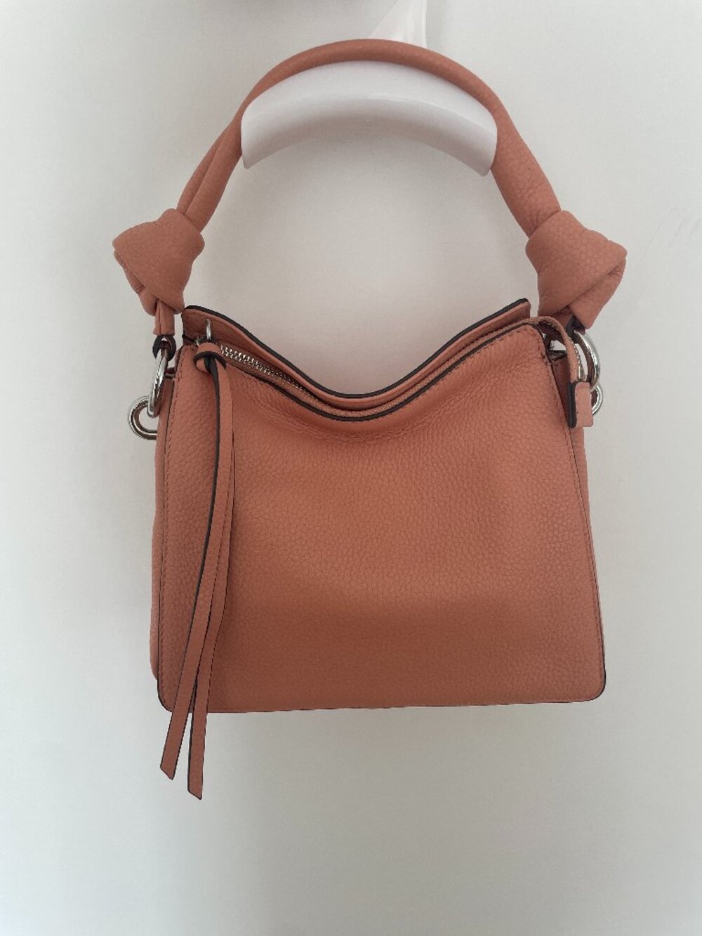 VINCE CAMUTO PEACH PINK PEBBLE LEATHER MINI KNOT BAG